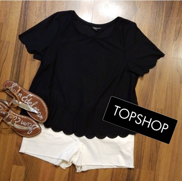 Topshop Tops - {TOPSHOP} Black Scalloped Tee